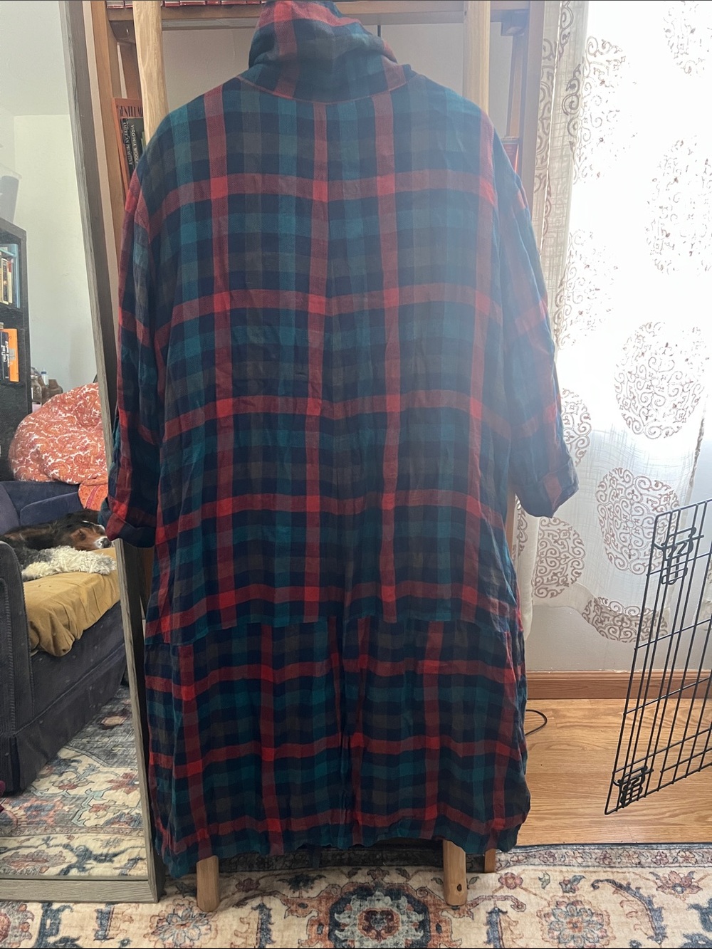 Plaid Double-Breasted Women's Coat - Red & Blue - Picture 5 of 5